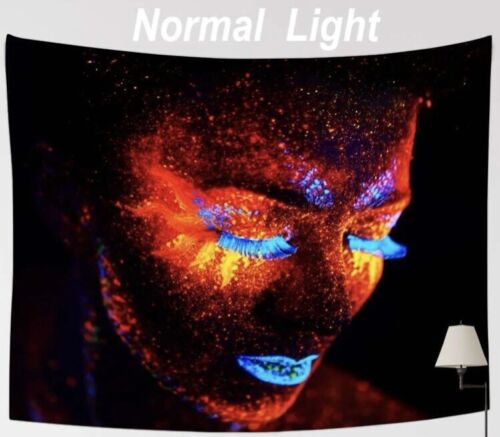 Blacklight Reactive Hippy Tapestry, Trippy Sexy Woman Neon Art, Bedroom Aesthetic Wall Decor, UV Light Wall Hanging, Home Dorm Apartment Decor