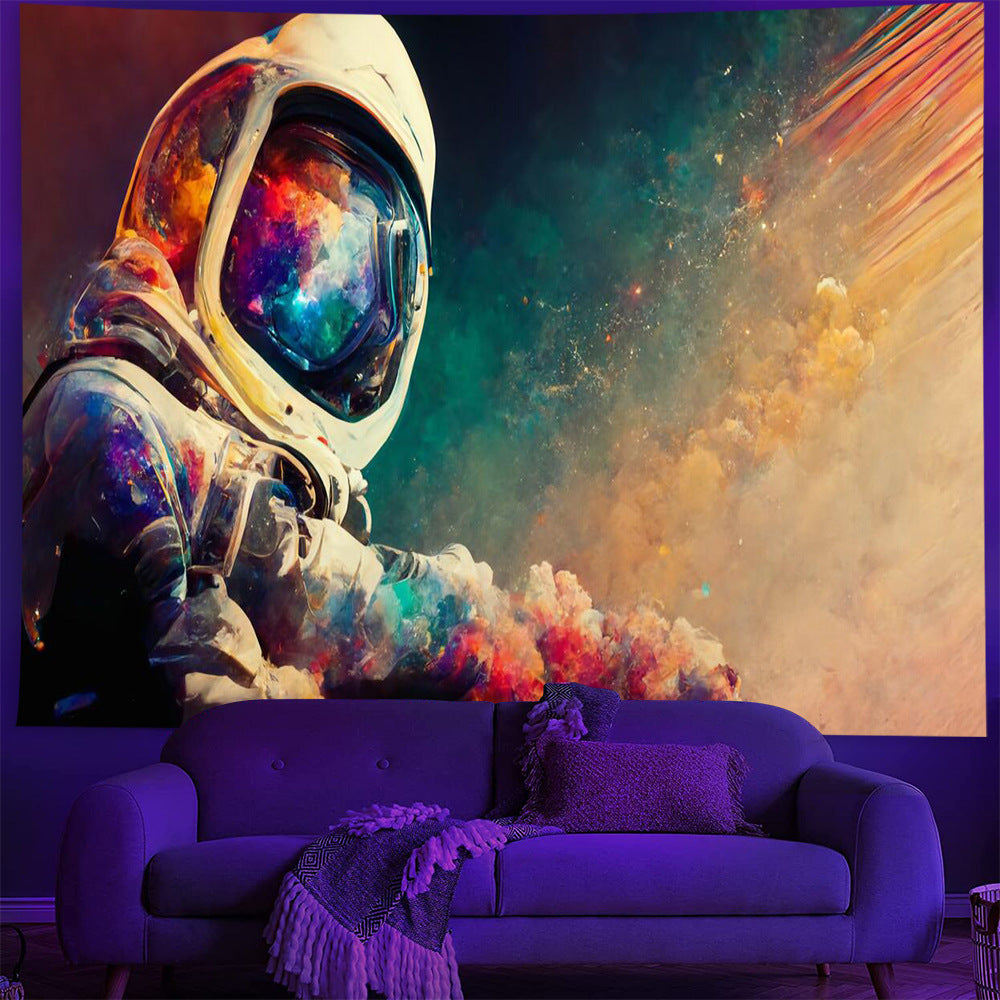 Blacklight Astronaut Tapestry, Trippy Fantasy Outer Space Tapestry, Psychedelic Black light Galaxy Poster For Living Room Bedroom Dorm Décor