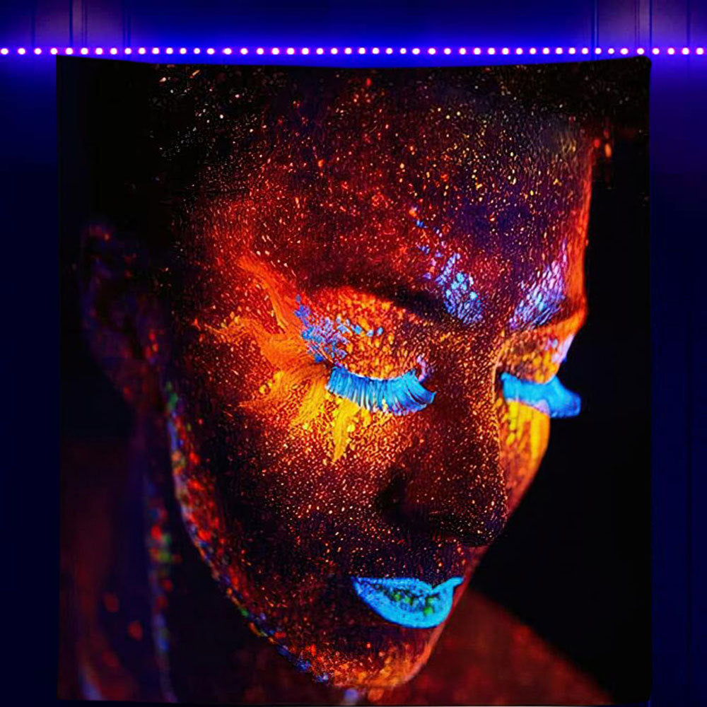 Blacklight Reactive Hippy Tapestry, Trippy Sexy Woman Neon Art, Bedroom Aesthetic Wall Decor, UV Light Wall Hanging, Home Dorm Apartment Decor
