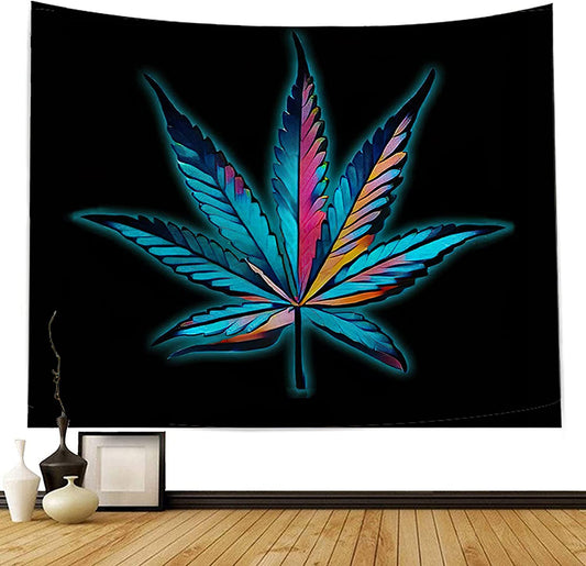 Marijuana Weed Leaf Tapestry, Cannabis Leaves Wall Hanging, Psychedelic Trippy Tapestry, Aesthetic Wall Art Decor for Bedroom Living Room