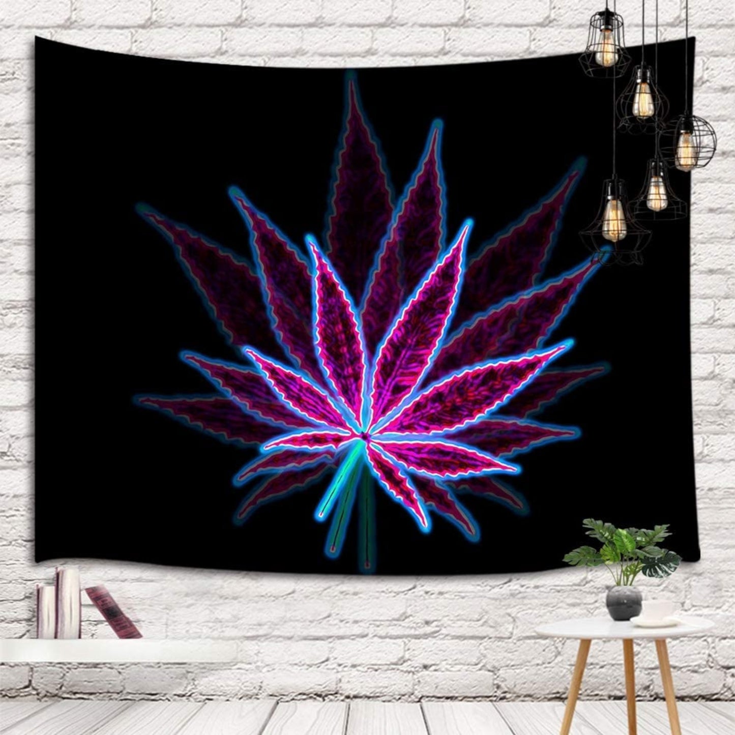 Trippy Weed Tapestry, Psychedelic Cannabis Leaf Wall Hanging,  Hippie Decor, Nature-Inspired Purple Black Tapestry for Dorm, Living Room