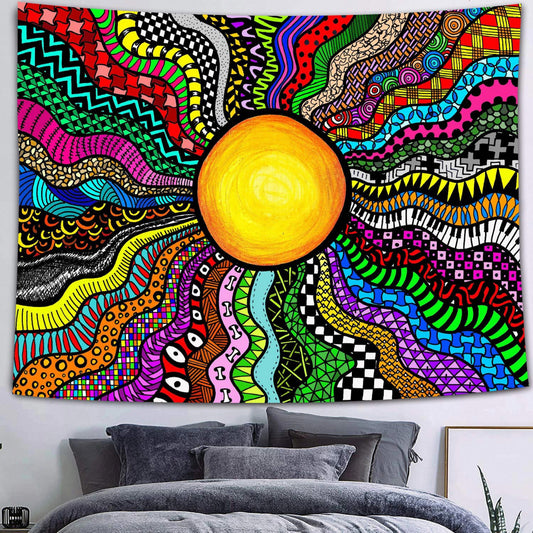Sun Tapestry Wall Hanging , Hippie Trippy Sublime Sun Aesthetic Colorful Tapestry, Rainbow Psychedelic Tapestry, For  Room Bedroom Dorm