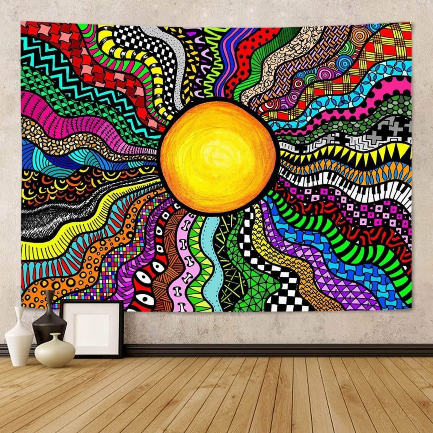 Sun Tapestry Wall Hanging , Hippie Trippy Sublime Sun Aesthetic Colorful Tapestry, Rainbow Psychedelic Tapestry, For  Room Bedroom Dorm