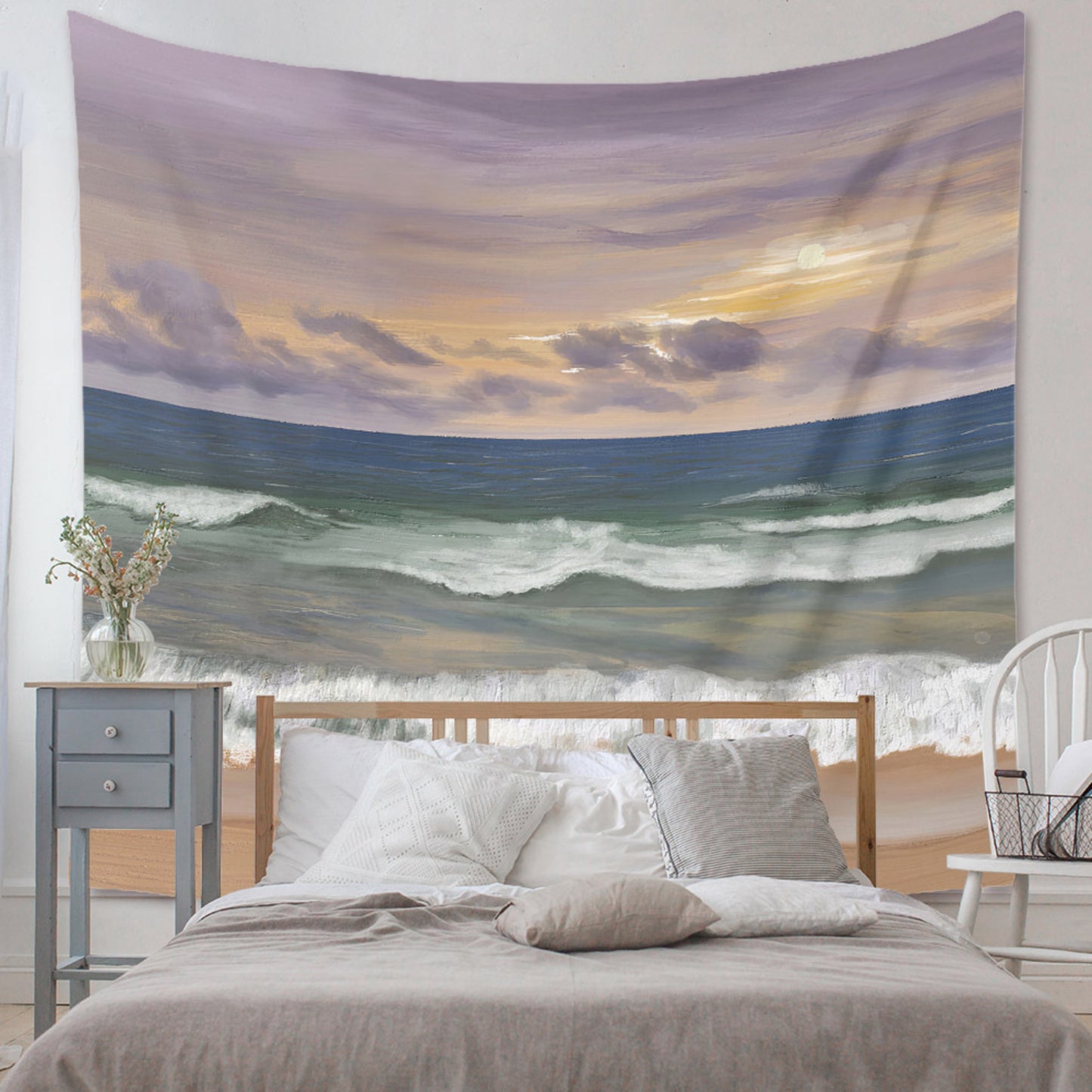 Ocean Wall Decor Tapestry, Beautiful Scenic Sea Sunset Wall Hanging, Perfect for Beach Rustic Decor, Surf Style or Coastal Décor, Office