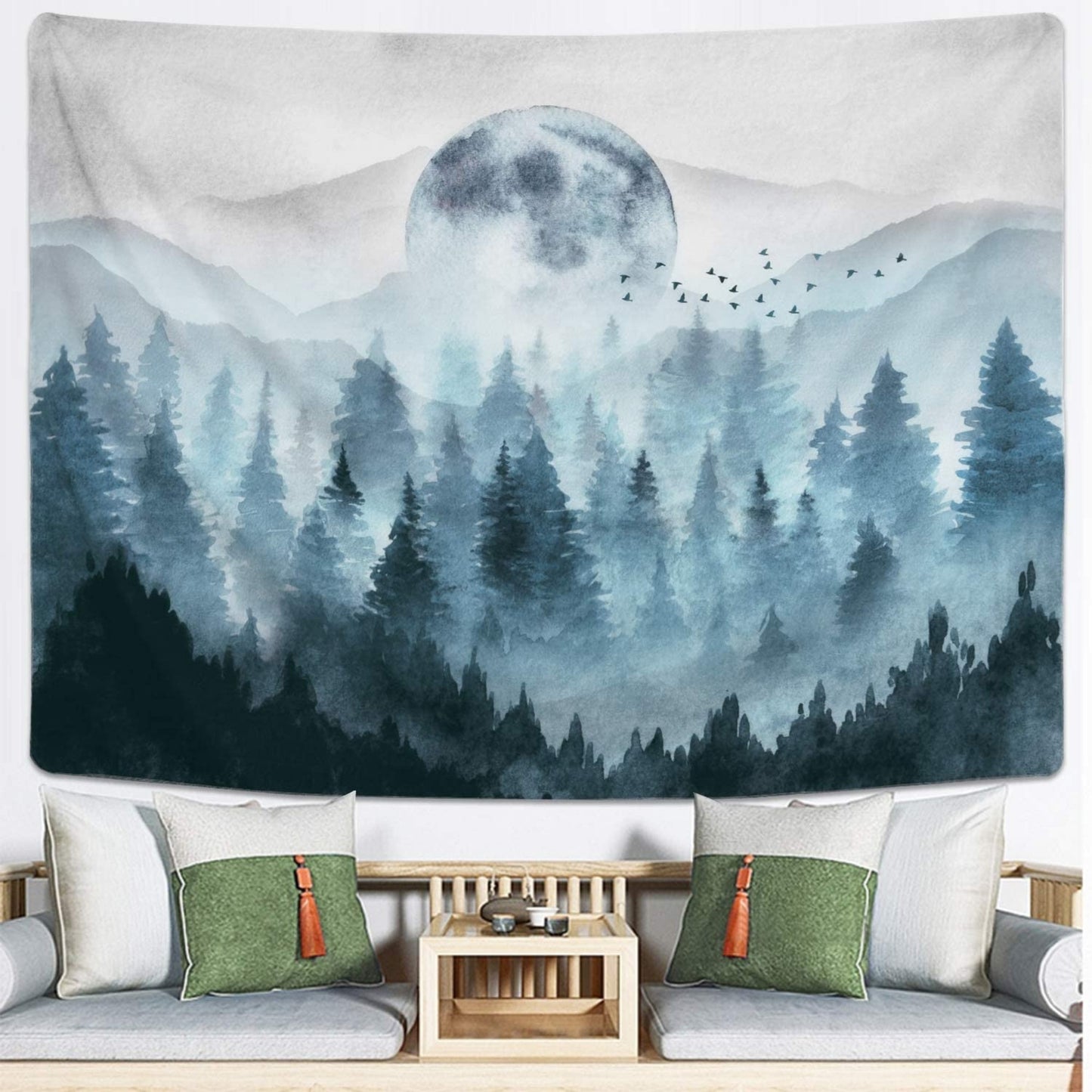 Misty Forest Wall Art,  Foggy Forest Tapestry, Misty Woods Wallpaper, Nature Tapestry Wall Hanging, Mountain Tapestry, Magical tree Art