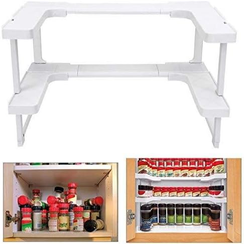 2 Layers Adjustable Spicy Shelf Kitchen Stackable Shelving Spice Rack Storage Rack Organizer Holder Pantry Pan Pot Organizer New Kitchen Space Rack Organizer Storage Carrier