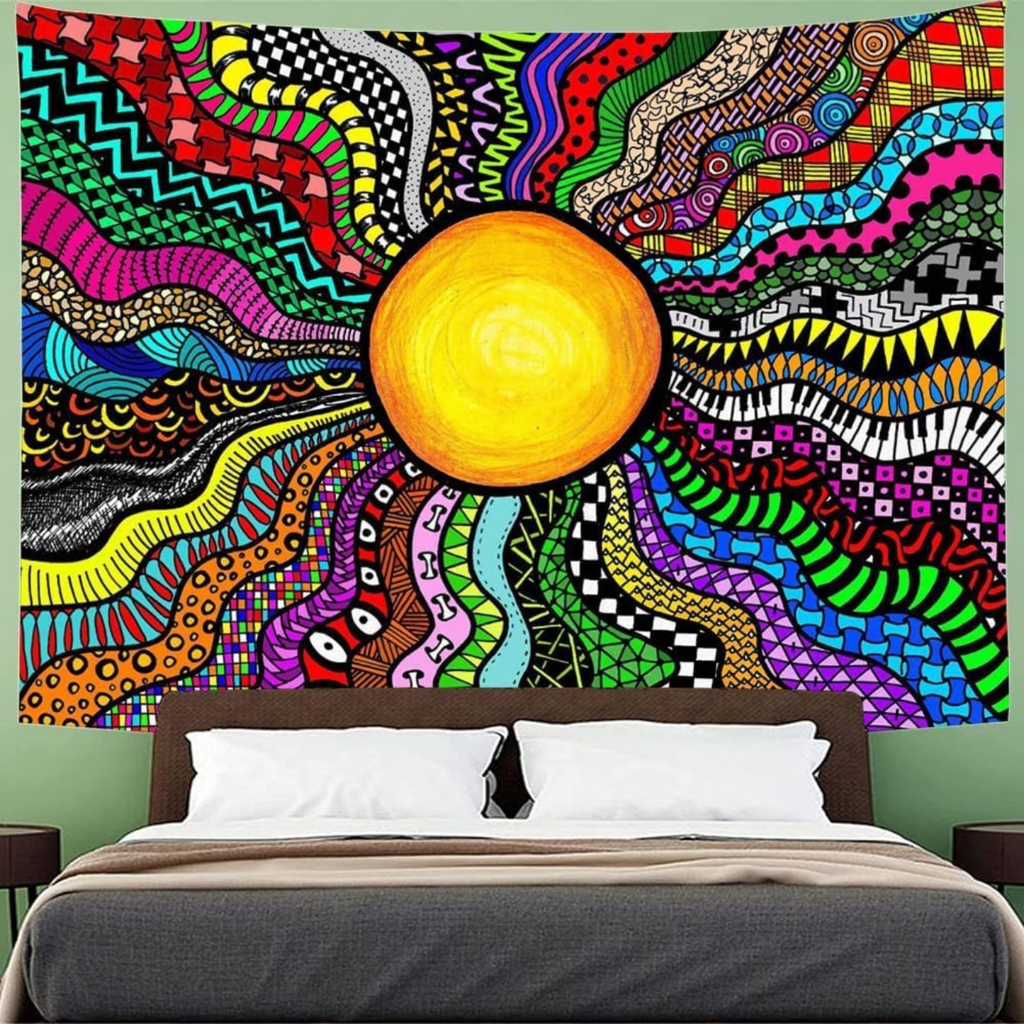 Sun Tapestry Wall Hanging , Hippie Trippy Sublime Sun Aesthetic Colorful Tapestry, Rainbow Psychedelic Tapestry, For  Room Bedroom Dorm