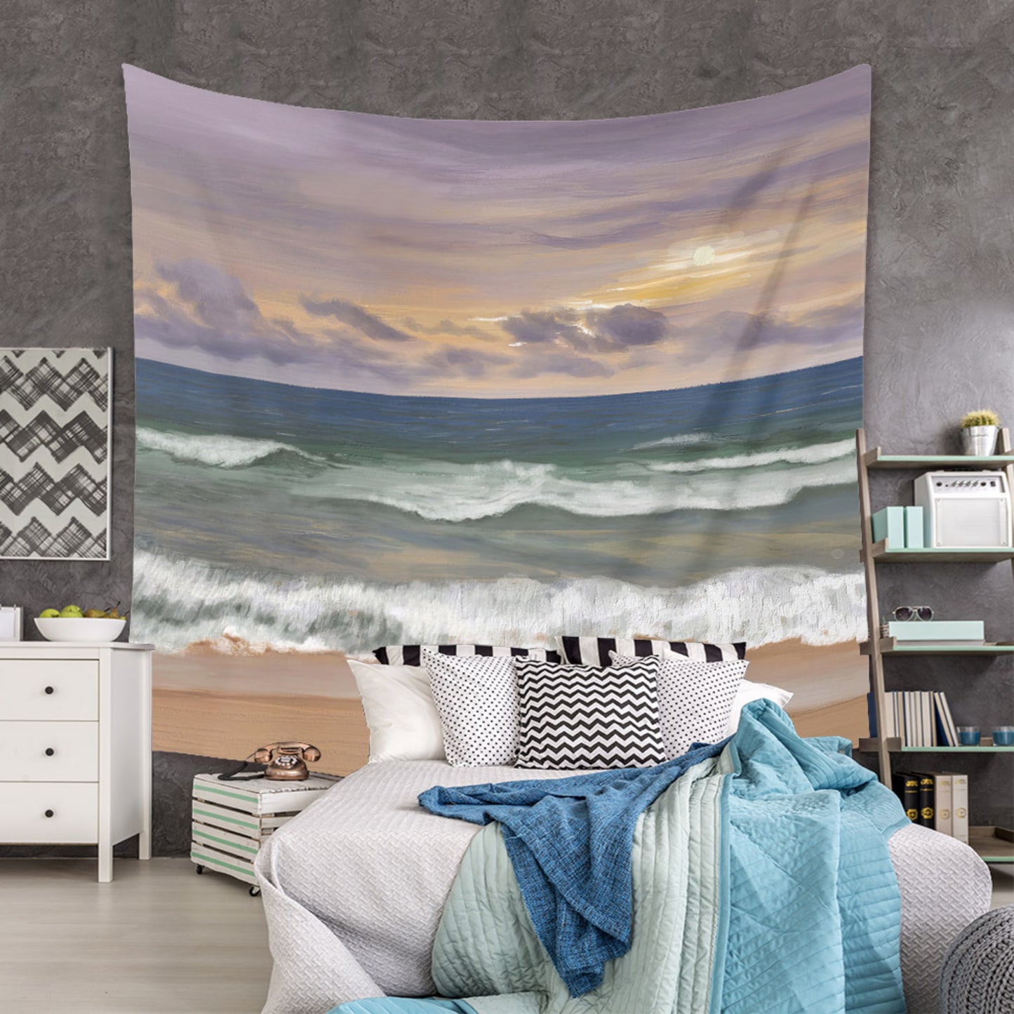 Ocean Wall Decor Tapestry, Beautiful Scenic Sea Sunset Wall Hanging, Perfect for Beach Rustic Decor, Surf Style or Coastal Décor, Office