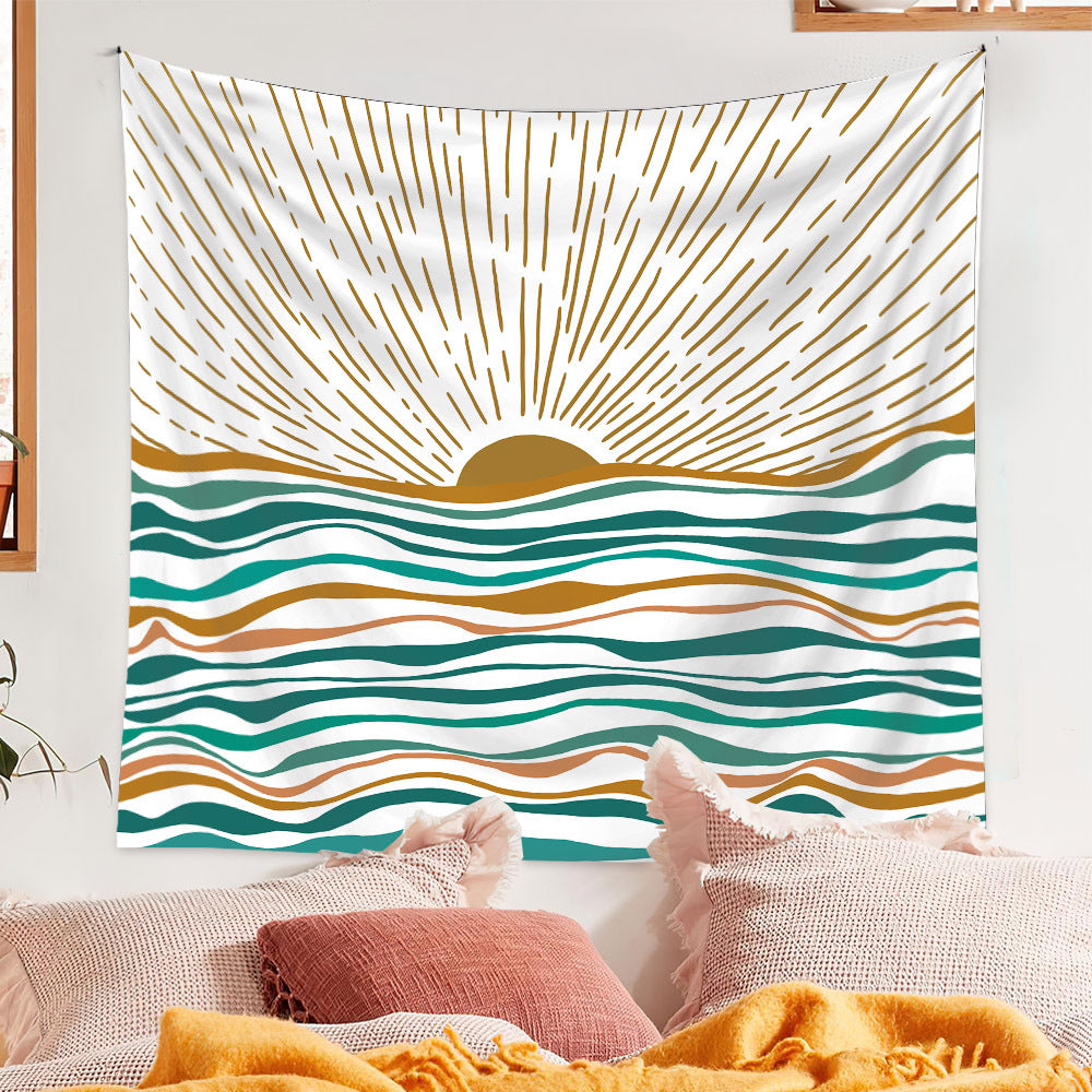 Bohemian Tapestry Wall Hanging, Boho Sun Tapestry, Wall Aesthetic Retro Décor, Minimalist Vintage Sunrise Sunset Tapestries for Bedroom