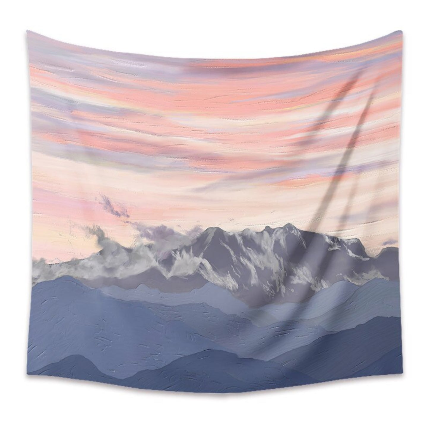 Mountain Tapestry, Pink Clouds Wall Art, Serene Sunset Tapestry with Pink Clouds, Decorative Nature Wall Hanging for Living Room and Bedroom