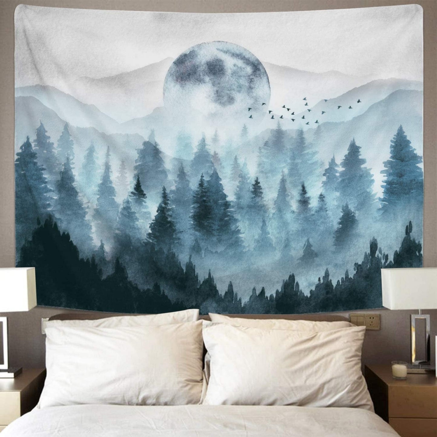 Misty Forest Wall Art,  Foggy Forest Tapestry, Misty Woods Wallpaper, Nature Tapestry Wall Hanging, Mountain Tapestry, Magical tree Art