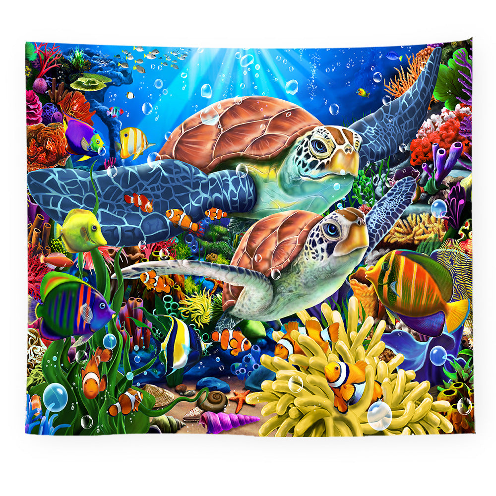 Black Light Tapestry, Undersea, Underwater Animals, Wall Hanging, Animal Sea Turtle Mandala, Sea Life Art, Coral Reef Image