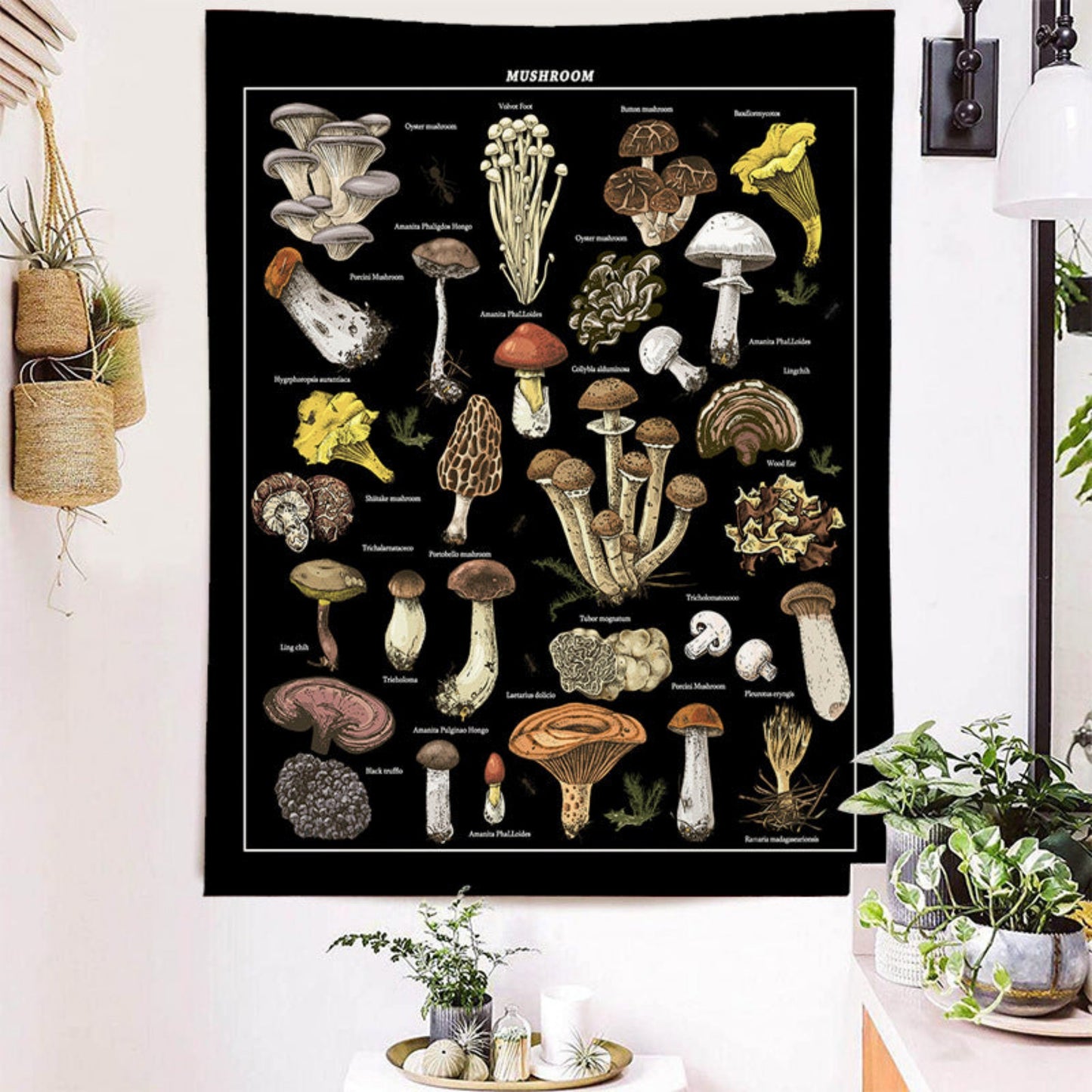 Mushroom Tapestry, Plant tapestry, Botanical Tapestry , Herbs Tapestry Wall Hanging, Tapestries for Kitchen Bedroom Living Room Dorm décor