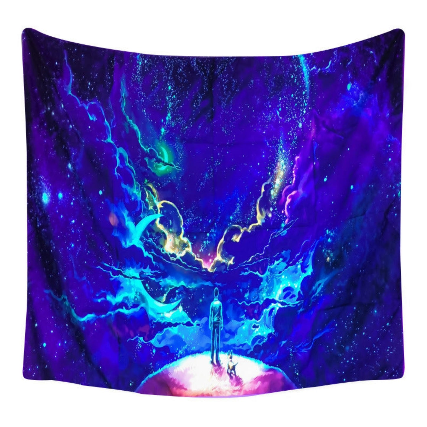 UV Reactive Galaxy Wall Tapestry - Aesthetic Starry Night Bedroom Wall Hanging Decor - Black Light Space Poster - Moon Star Room Decor