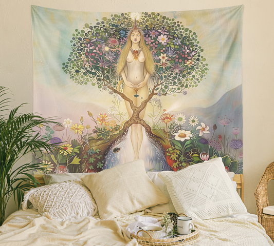 Nude Woman, Tree Of Life Tapestry Wall hanging, Mandala, Erotica Artwork, Divine Feminine , Female Body, Aesthetic Wall Art