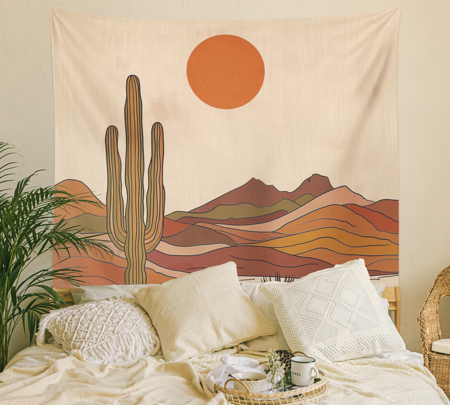 Boho Desert Landscape, Tapestry Wall Hanging, Desert Sun, Wall Art,  Abstract Mandala Print Décor  Living Room/Bedroom/College Dorm