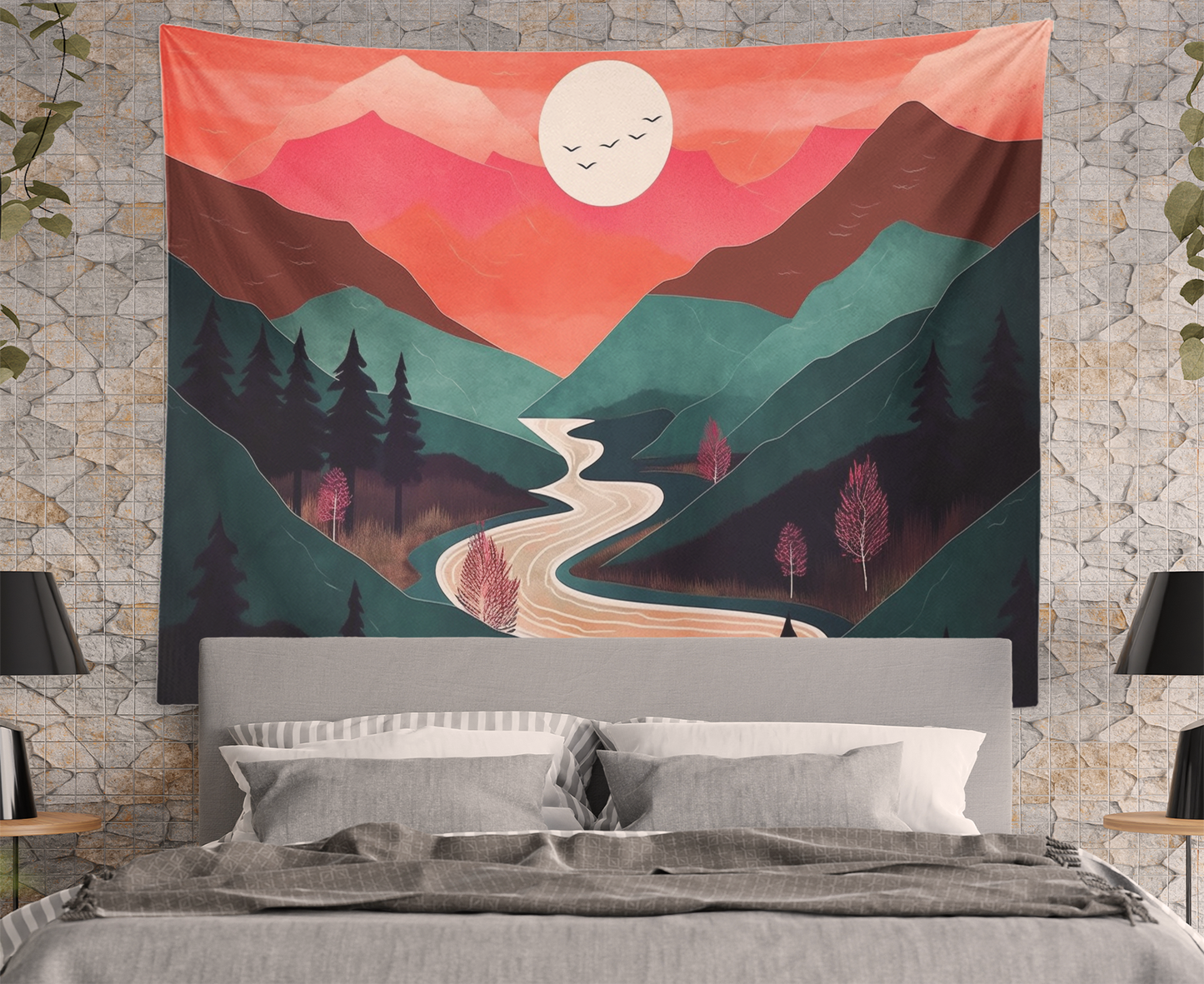 Nature Wall Tapestry, Mountain Tapestry, Scenic Landscape Hanging, Abstract Art Print, Boho Home Decor Aesthetics Bedroom Living Room Dorm