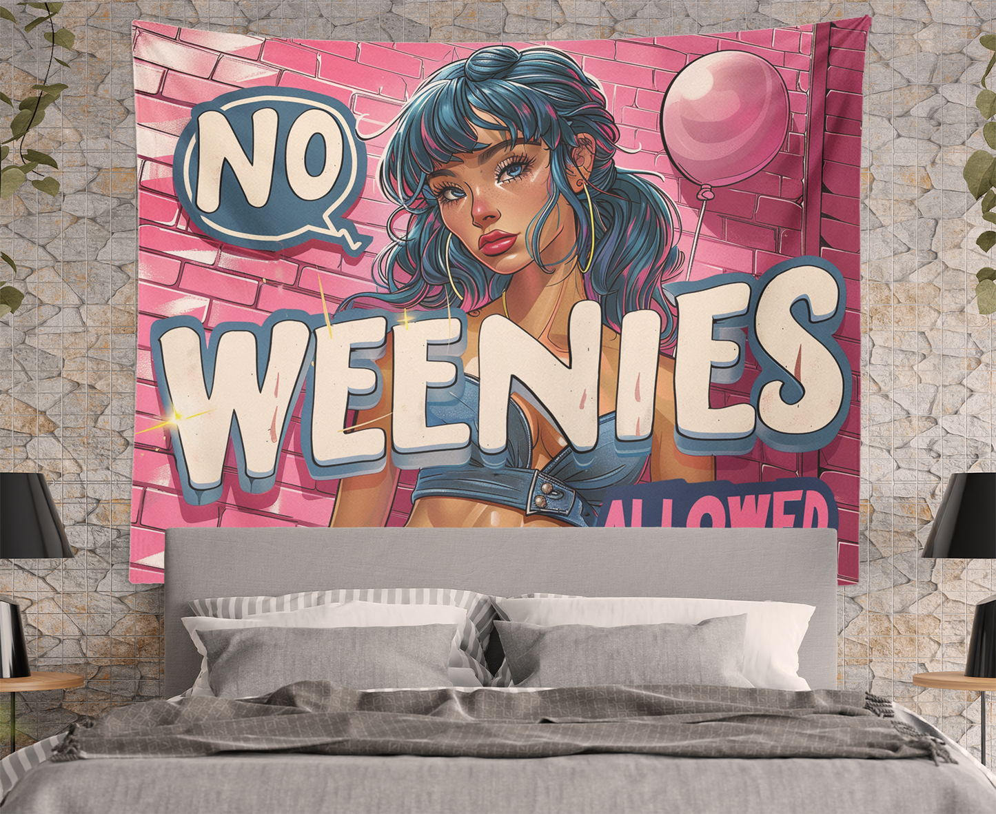 Funny Tapestry, No Weenies Allowed, Spongebob, Meme Flags, Quote Wall Hanging, College, Dorm Décor , Cartoon Humor Art