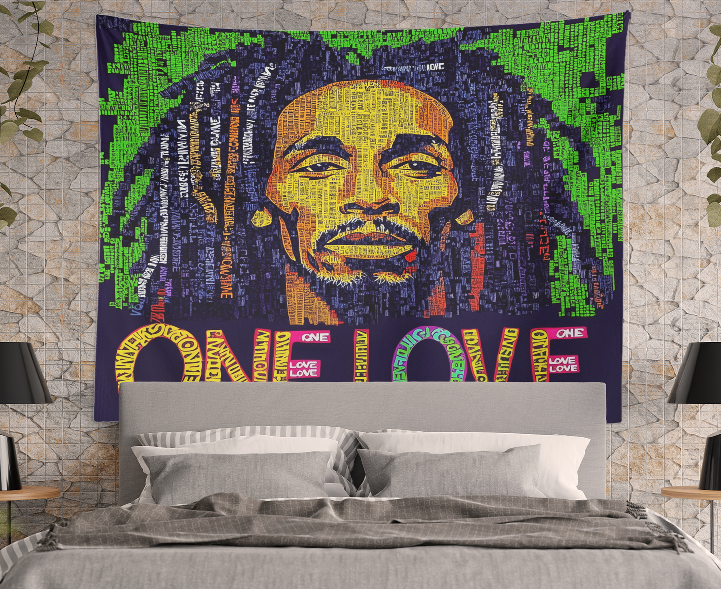 Bob Marley One Love Tapestry, Bob Marley One Love Wall Hanging, Bobmarley Quote Poster, Reggae Music Art, Rastafarian Flag for Dorm, Bedroom