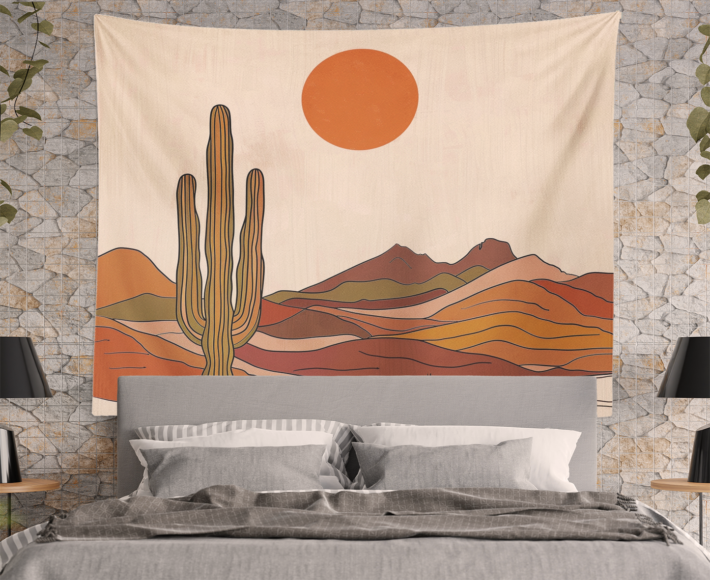 Boho Desert Landscape, Tapestry Wall Hanging, Desert Sun, Wall Art,  Abstract Mandala Print Décor  Living Room/Bedroom/College Dorm