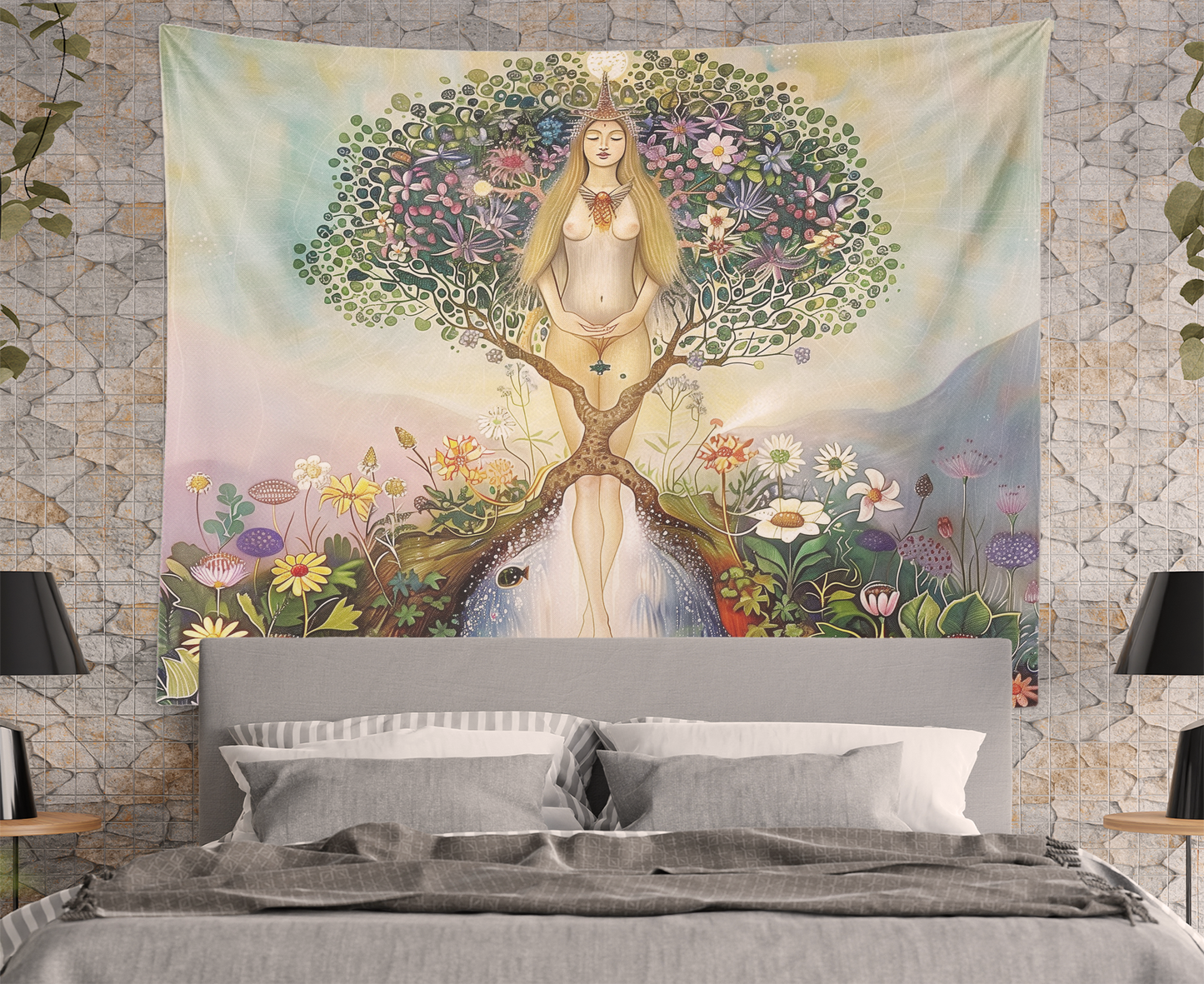 Nude Woman, Tree Of Life Tapestry Wall hanging, Mandala, Erotica Artwork, Divine Feminine , Female Body, Aesthetic Wall Art