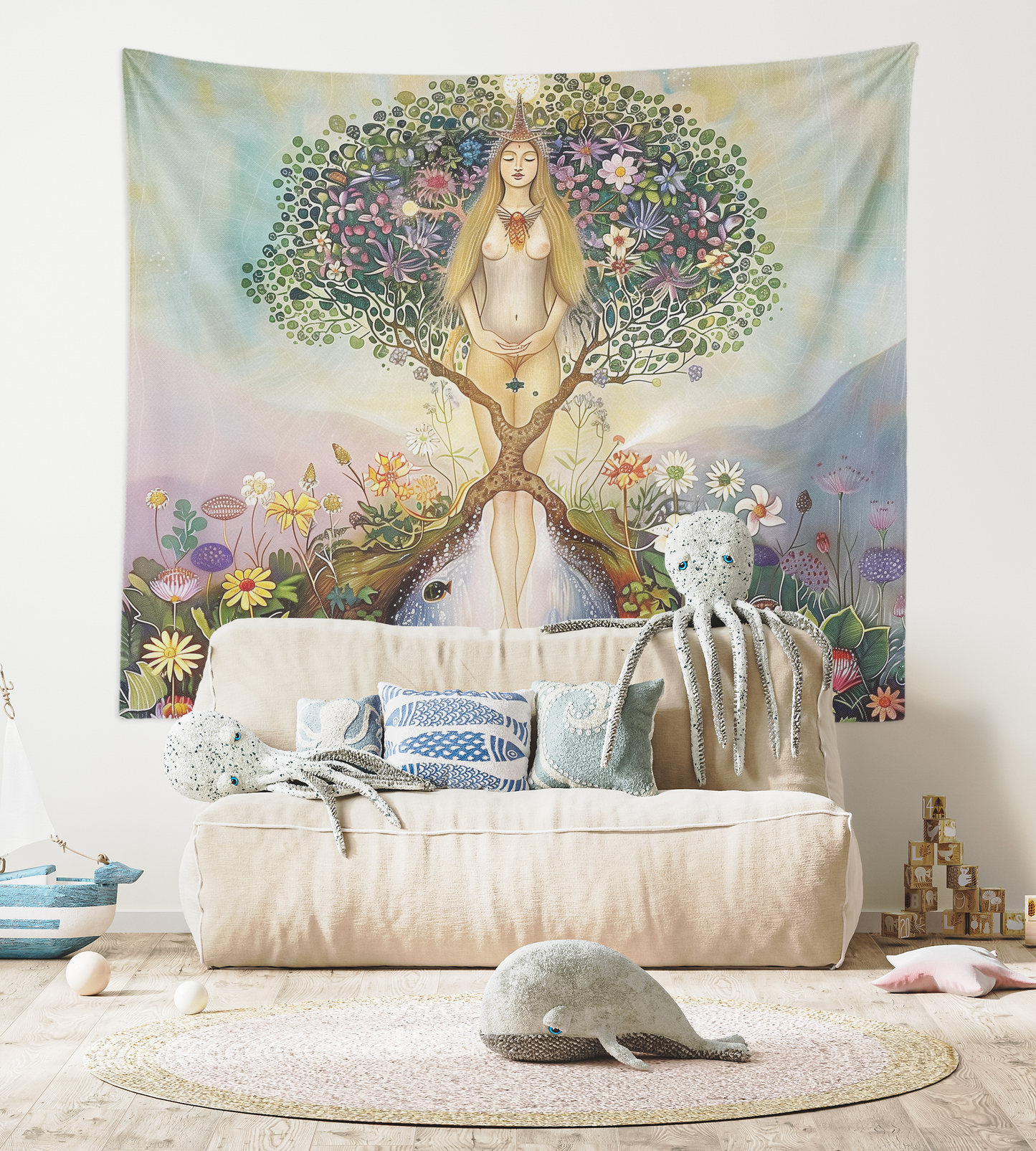 Nude Woman, Tree Of Life Tapestry Wall hanging, Mandala, Erotica Artwork, Divine Feminine , Female Body, Aesthetic Wall Art