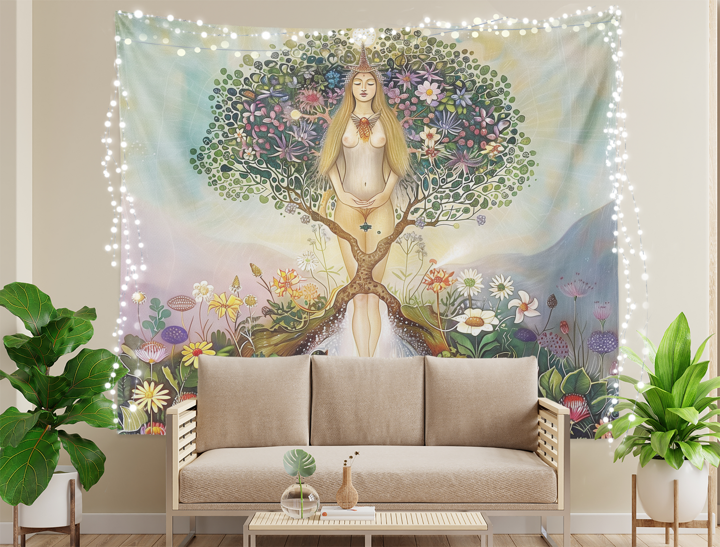 Nude Woman, Tree Of Life Tapestry Wall hanging, Mandala, Erotica Artwork, Divine Feminine , Female Body, Aesthetic Wall Art