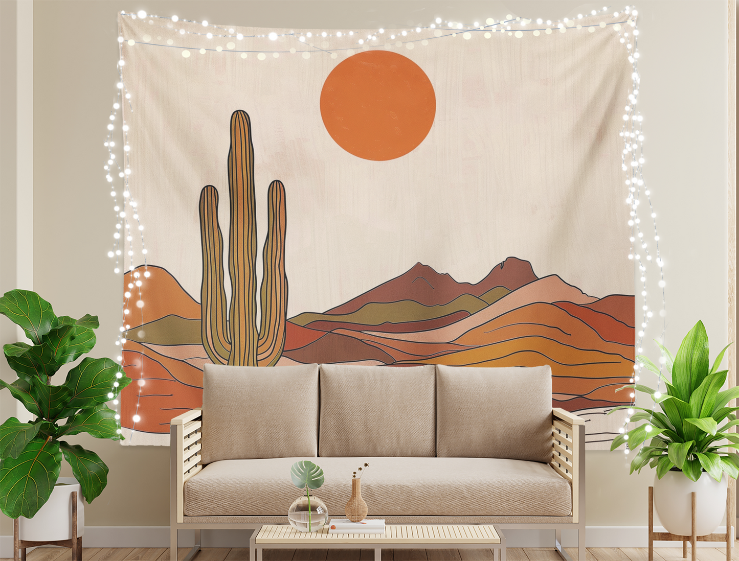 Boho Desert Landscape, Tapestry Wall Hanging, Desert Sun, Wall Art,  Abstract Mandala Print Décor  Living Room/Bedroom/College Dorm