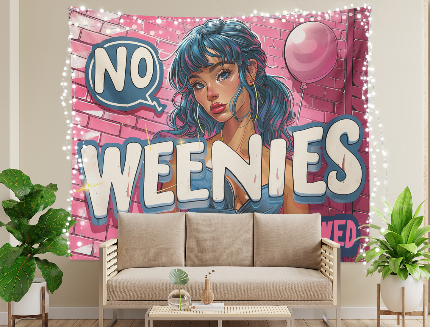 Funny Tapestry, No Weenies Allowed, Spongebob, Meme Flags, Quote Wall Hanging, College, Dorm Décor , Cartoon Humor Art