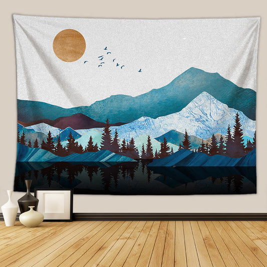 Mountain Tapestry Forest Abstract Nature Landscape Tree Sun Colorful Modern Art Home Decor Wall Hanging Art for Living Room Bedroom Dorm