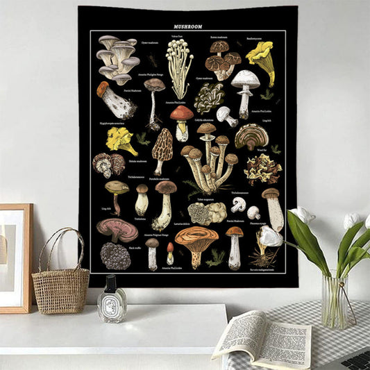 Mushroom Tapestry, Plant tapestry,  Botanical Tapestry , Herbs Tapestry Wall Hanging, Tapestries for Kitchen Bedroom Living Room Dorm décor