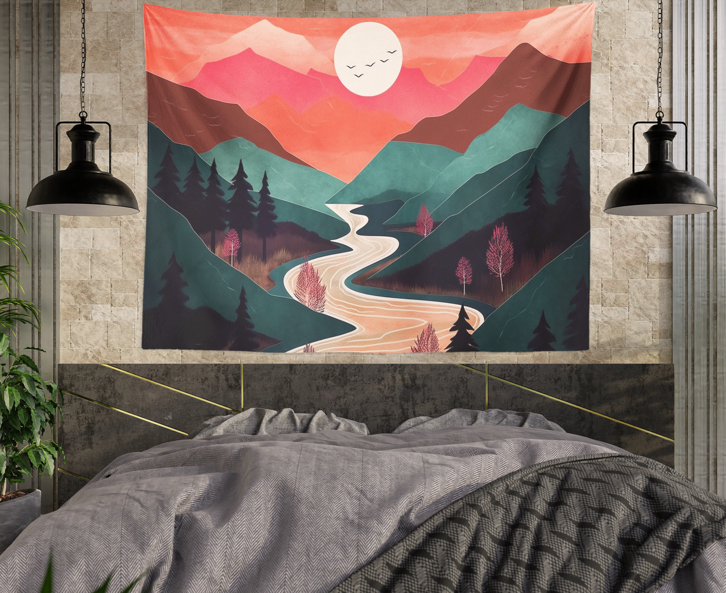 Nature Wall Tapestry, Mountain Tapestry, Scenic Landscape Hanging, Abstract Art Print, Boho Home Decor Aesthetics Bedroom Living Room Dorm
