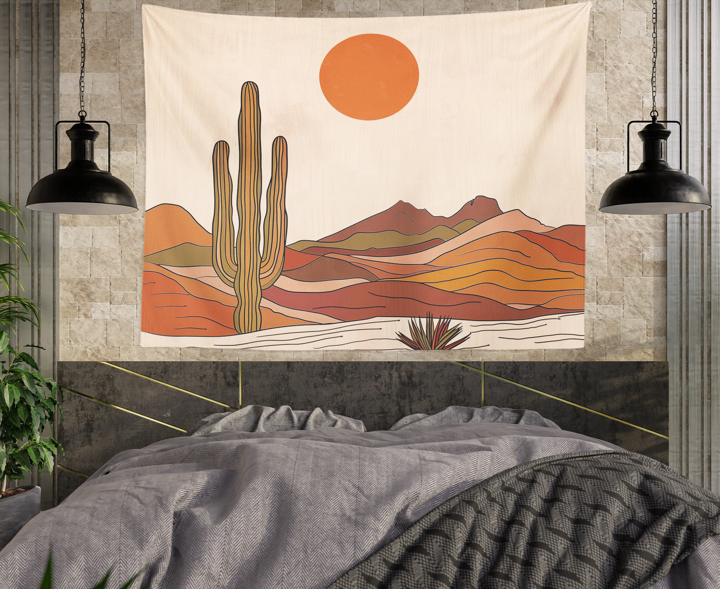 Boho Desert Landscape, Tapestry Wall Hanging, Desert Sun, Wall Art,  Abstract Mandala Print Décor  Living Room/Bedroom/College Dorm