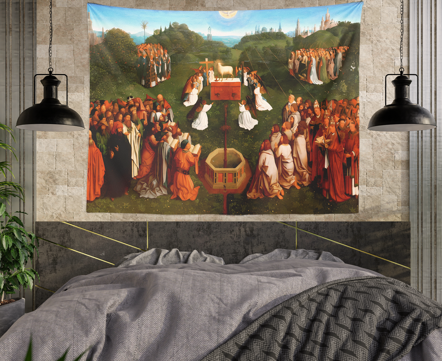 Jan Van Eyck, Ghent Altarpiece, Adoration of the Lamb Tapestry Wall Hanging, Famous Paintings Wall Art Print, Bedroom, Dorm