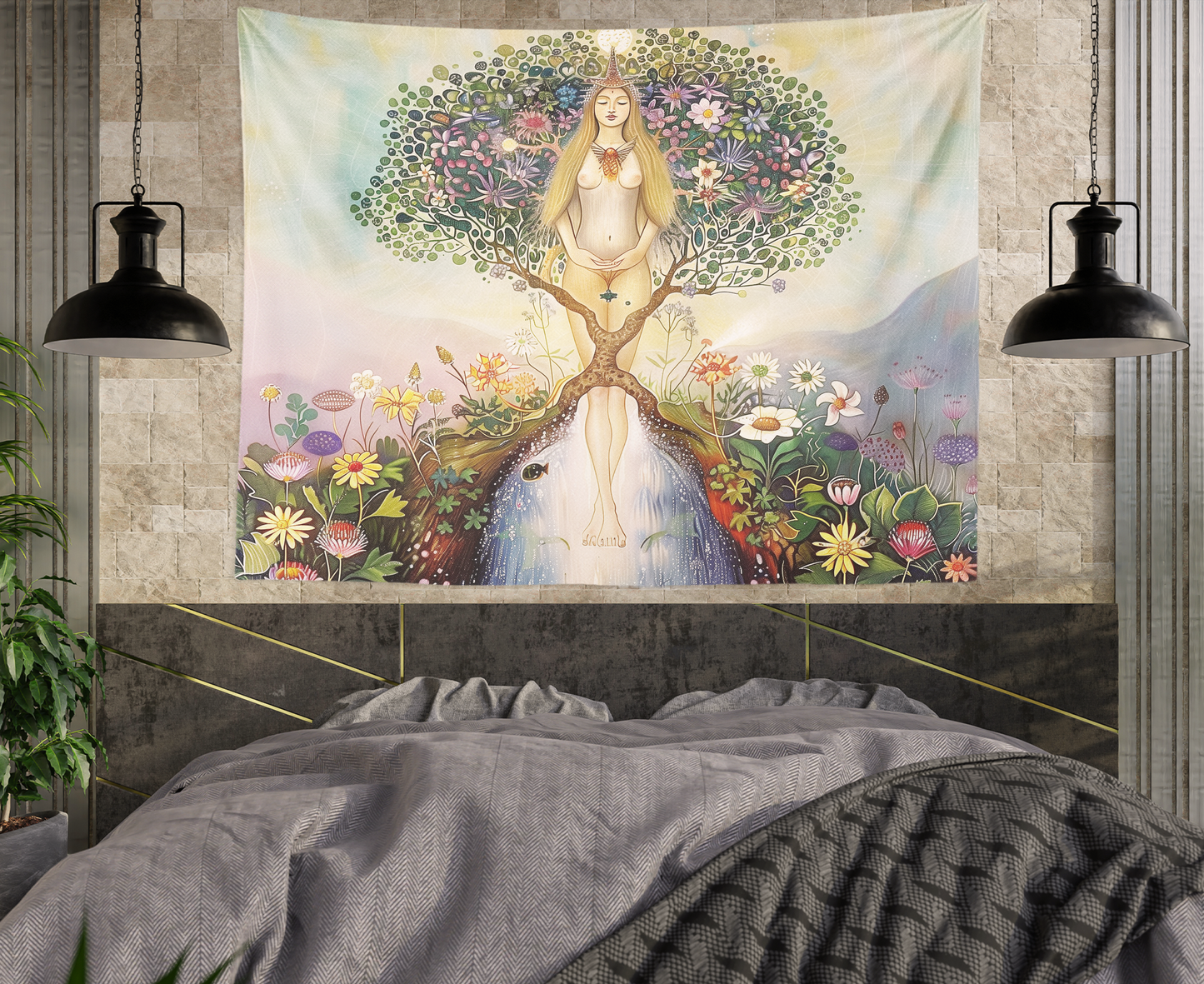 Nude Woman, Tree Of Life Tapestry Wall hanging, Mandala, Erotica Artwork, Divine Feminine , Female Body, Aesthetic Wall Art