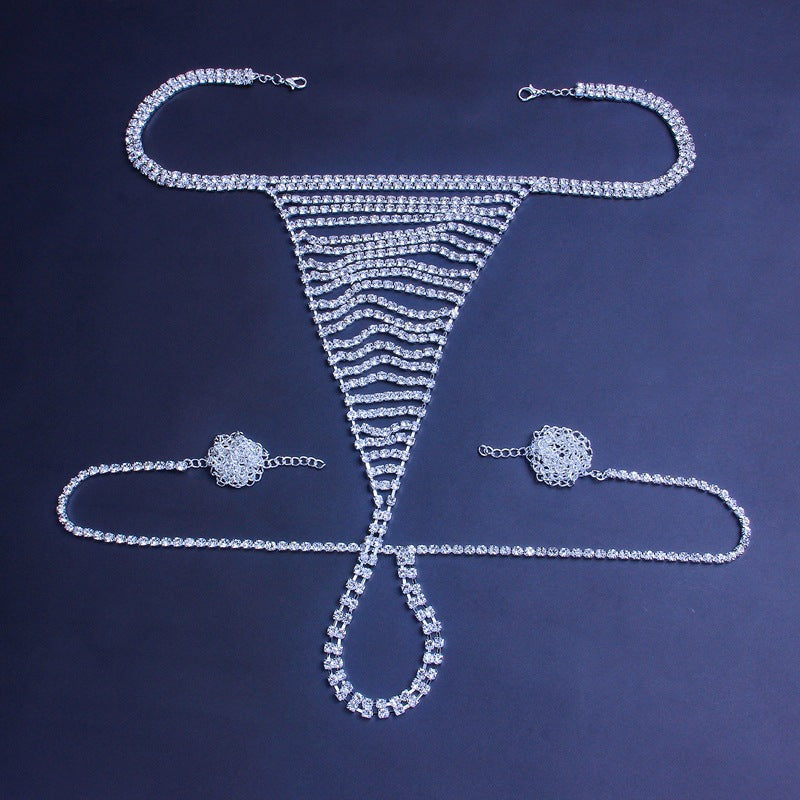 Sexy Body Chain Rhinestone Chest Chain With Rhinestones Women Summer Beach  Set Bling Diamond Tassel Adjustable Halter Bra Hollow Out Cover Up Thong Chest Chain Bra Panties Body Chain Crystal Bikini Chest Jewelry Lingerie Woman Nightclub Clothing