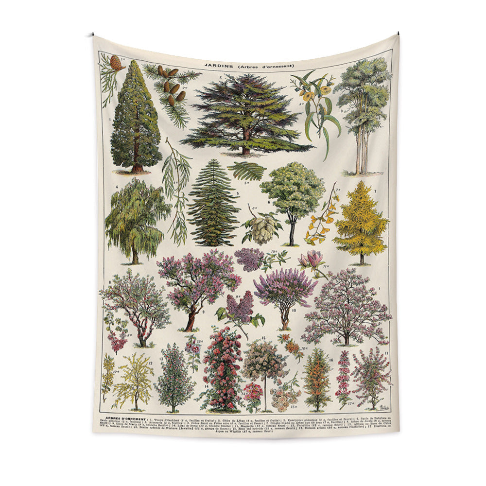 Vintage Tree Wall Tapestry, Botanical Reference Chart Plant Wall Art Prints , Nature Tapestry for Biology Classroom Science Nursery Home