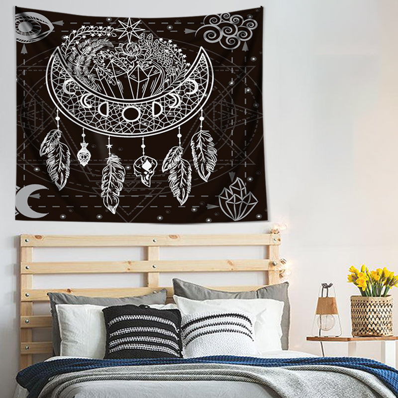 Dreamcatcher Tapestry, Tarot Wall Art , Moon  Tapestry ,Black And White Wall Hanging, Bohemian Cloth, Trippy Psychedelic  Mandala, Yoga Mat