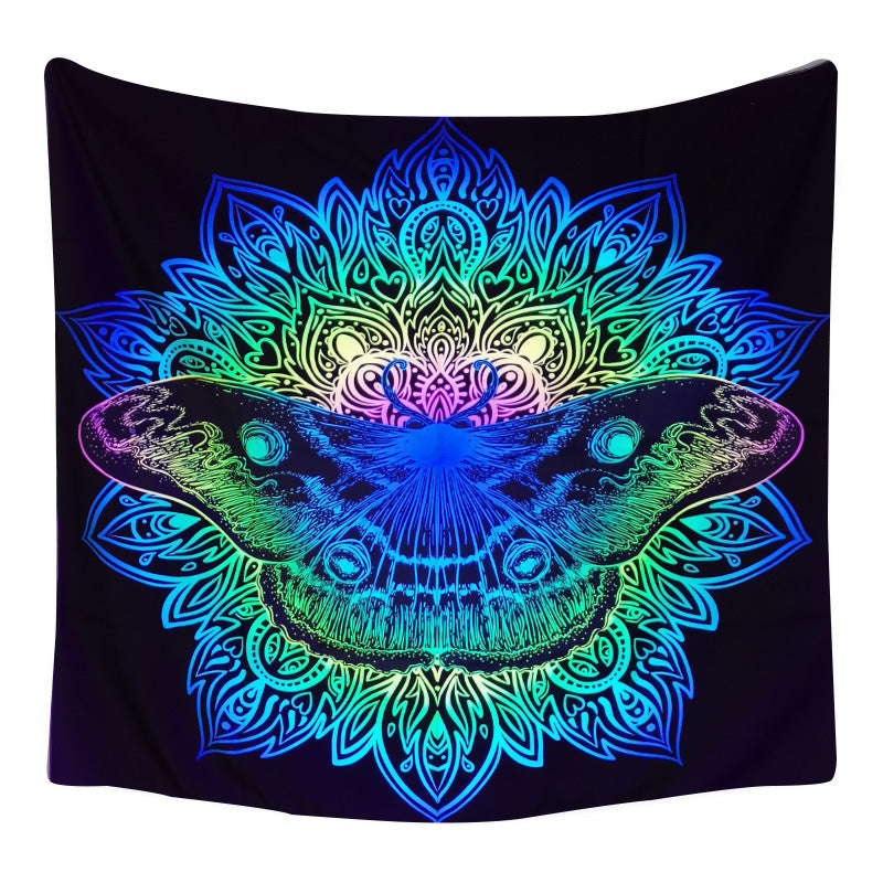 UV Black Light Butterfly Fluorescent Tapestry, Glow in the Dark Wall Hanging,  Psychedelic Moth Mandala ,Party Décor, Room ,Dorm, Bedroom