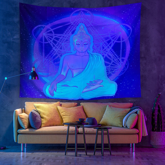 Fluorescent UV Black Light  Wall Hanging, Indian Buddha Statue Meditation 7 Chakra Yoga Tapestry, Boho Mandala ,Party Décor, for Room