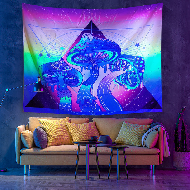 Fluorescent UV Black Light Wall Hanging, Trippy Mushroom Tapestry, Hippie Psychedelic Bohemian Witch Mandala ,Party Décor, for Room ,Dorm