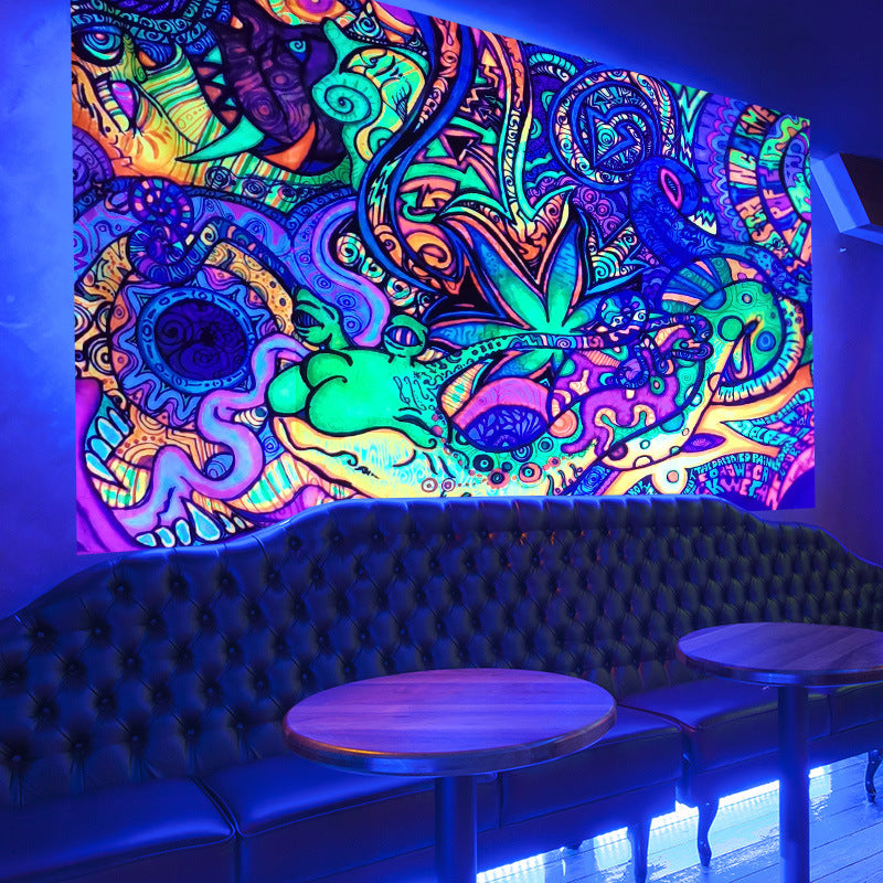 UV Black Light Neon Tapestry, Psychedelic Monster Eyes Fluorescent Wall Hanging Trippy Abstract Mandala Party Décor, for Living Room