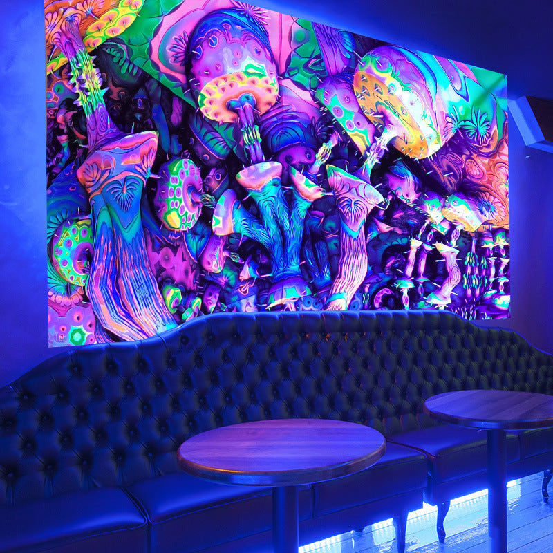UV Black Light Wall Hanging, Fluorescent Mushroom Tapestry, Neon Fairy Plant Tapestry, Psychedelic Mushroom, Trippy Mandala, Party Décor