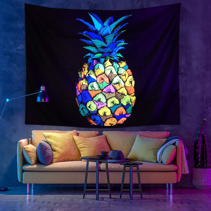 UV Black Light Wall Hanging, Psychedelic Pineapple Ananas Fruit Fluorescent Tapestry Trippy  Abstract Mandala Hippie ,Neon, Party Décor,