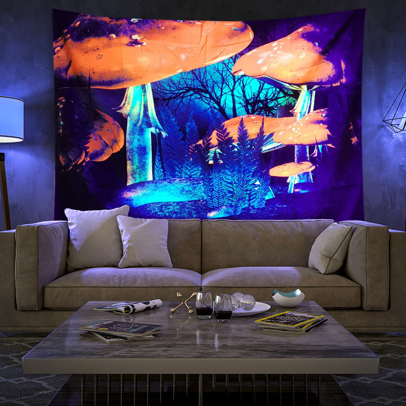 UV Black Light Wall Hanging, Fluorescent Mushroom Tapestry, Neon Fairy Tapestry, Psychedelic Mushroom, Trippy Tapestry Blue, Party Décor