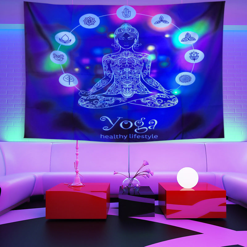 UV Black Light Fluorescent Tapestry, 7 Chakra Yoga Health Wall Hanging,  Psychedelic Indian Meditation Mandala ,Party Décor, Room ,Dorm