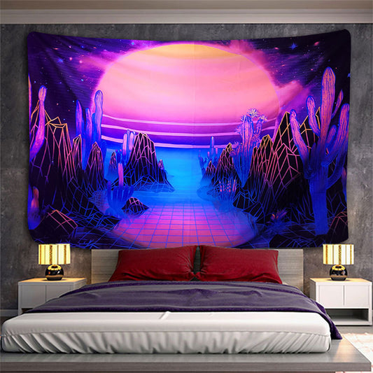 UV Black Light Tapestry, Psychedelic Sunset Fluorescent Trippy Wall Hanging ,Abstract Mandala Hippie ,Neon, Party Décor, for Bedroom, Room