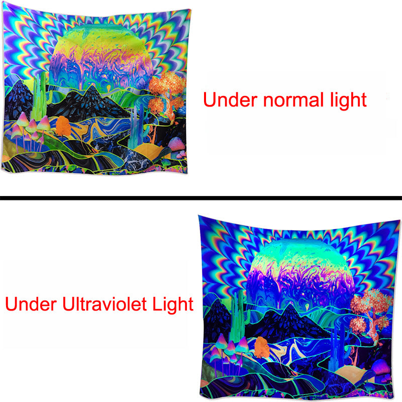 UV Black Light Tapestry,  Psychedelic Mushroom Fluorescent Trippy Wall Hanging ,Abstract Mandala Hippie ,Party Décor, for Bedroom, Room