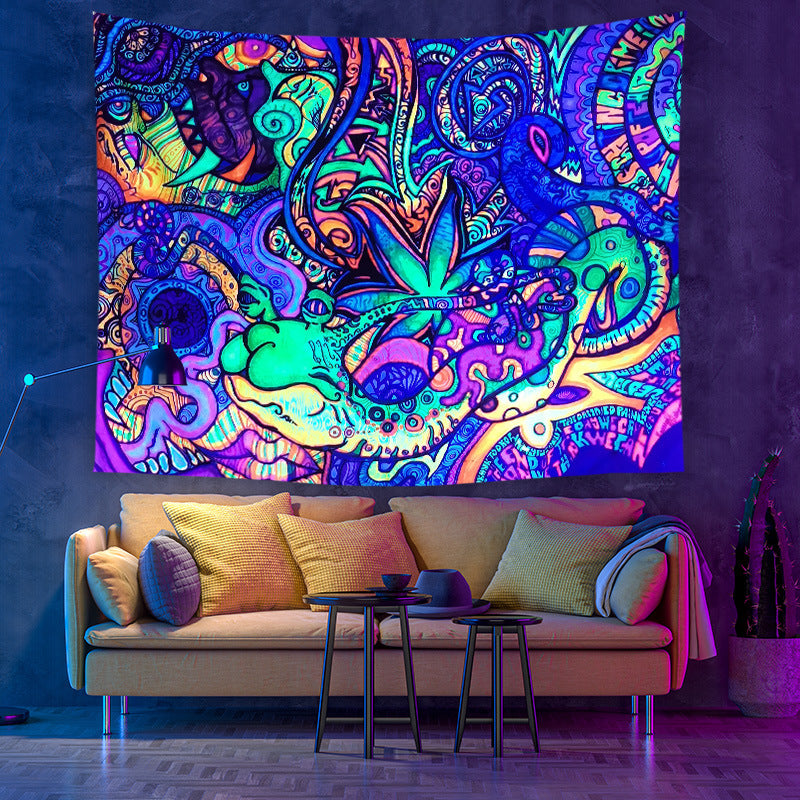 UV Black Light Neon Tapestry, Psychedelic Monster Eyes Fluorescent Wall Hanging Trippy Abstract Mandala Party Décor, for Living Room