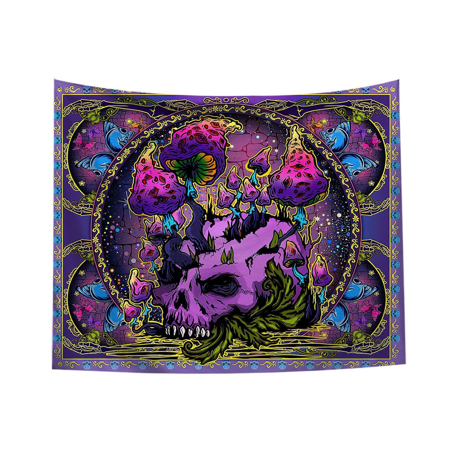 Trippy Mushroom Tapestry, Skull  Skeleton Wall Hanging, Psychedelic Décor,  Hippie Mandala, Mystic Aesthetic Fantasy Art For Dorm,Bedroom